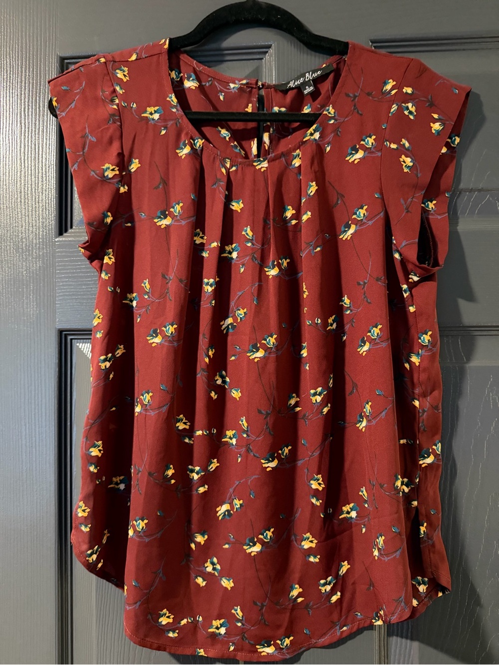Alice Blue Maroon Floral Flutter Sleeve Top